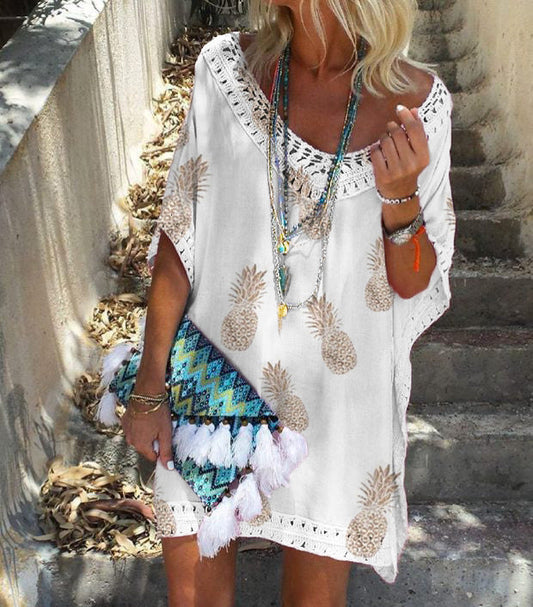 Elegante vestido estampado de encaje Isabella Sol Verano Cuello en V
