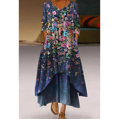 Vestido de vuelo con estampado floral artístico de Isabella Sol.