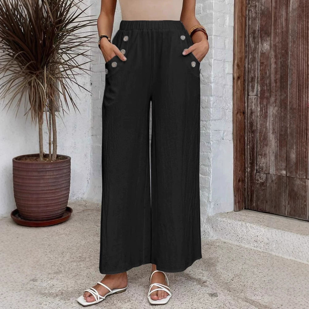 Pantalones holgados de talle alto y pierna ancha de Isabella Sol.