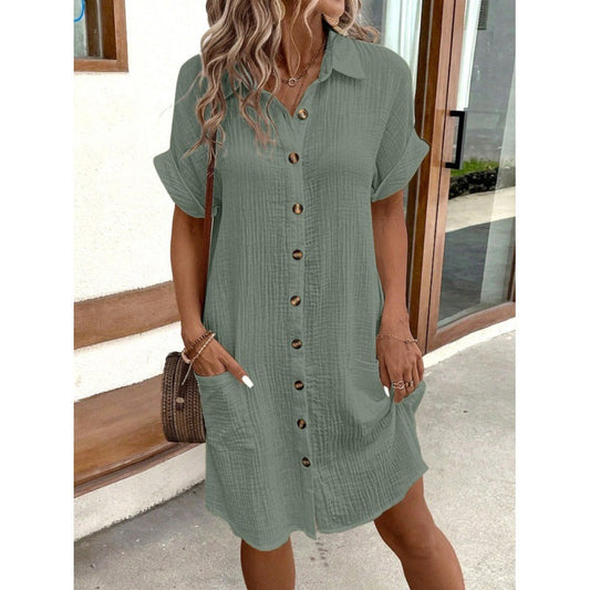 Elegante vestido camisero de algodón y lino de Isabella Sol
