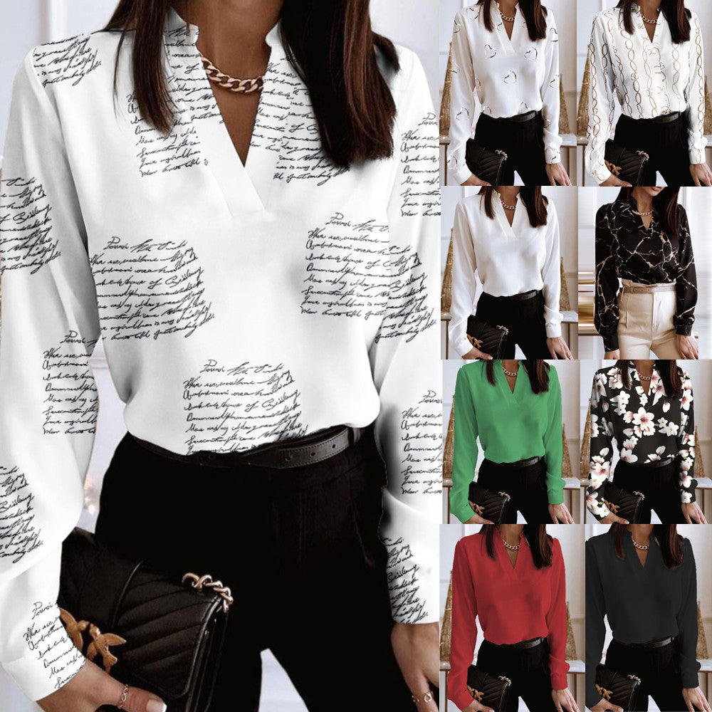 Printed V-Neck Long Sleeve Shirt by Isabella Sol