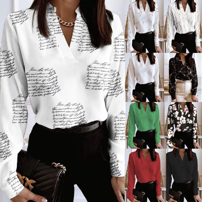 Printed V-Neck Long Sleeve Shirt by Isabella Sol