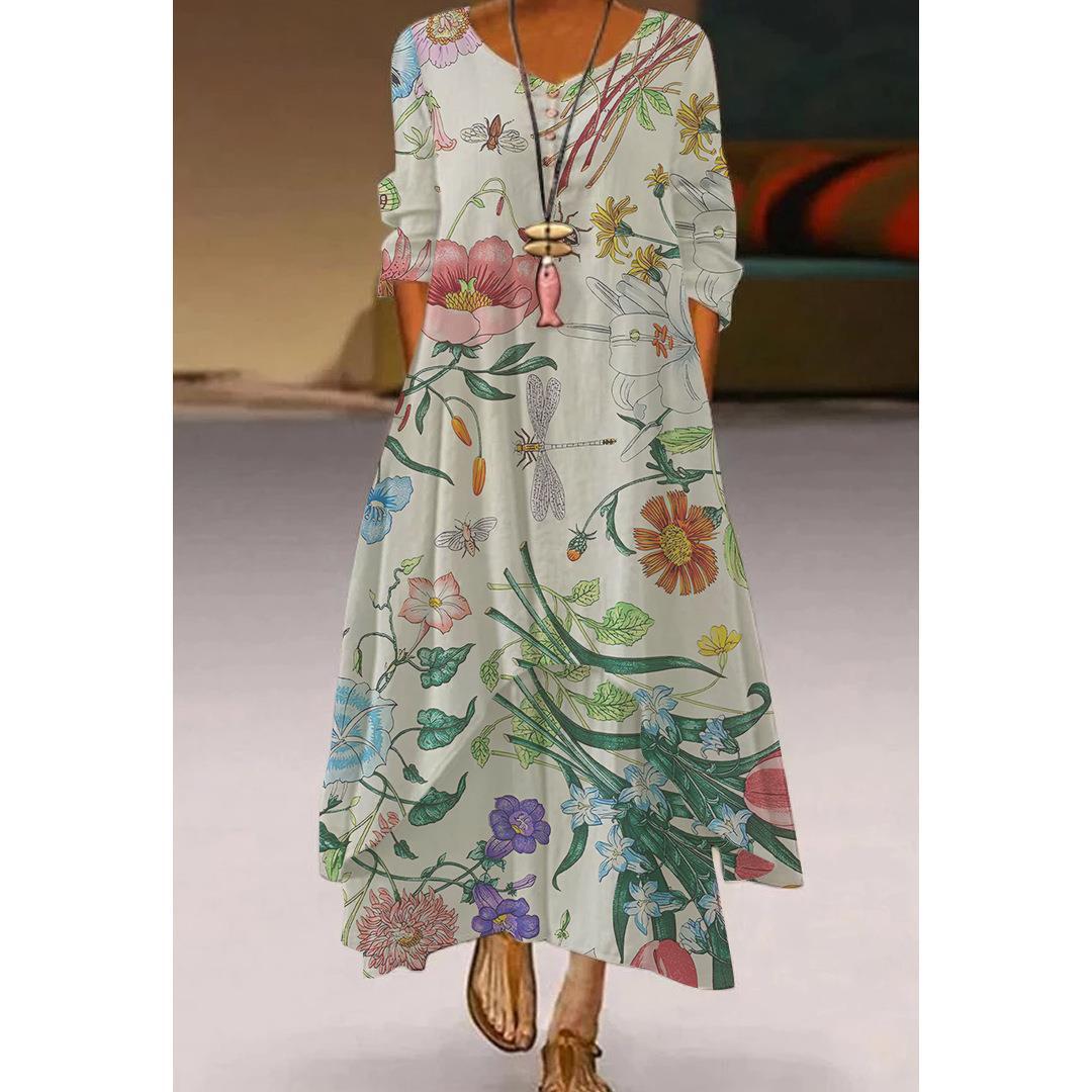 Vestido de vuelo con estampado floral artístico de Isabella Sol.