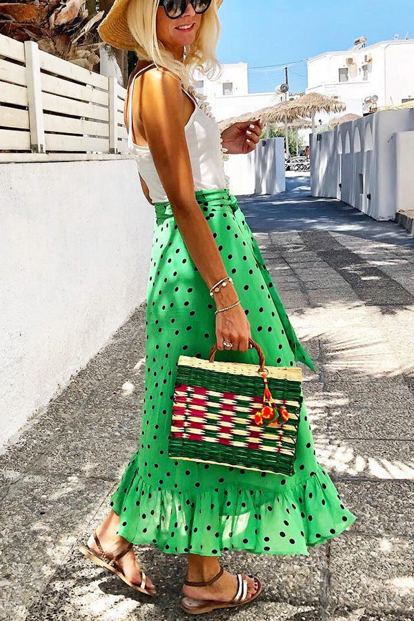 Falda verde con volantes y lunares de Isabella Sol