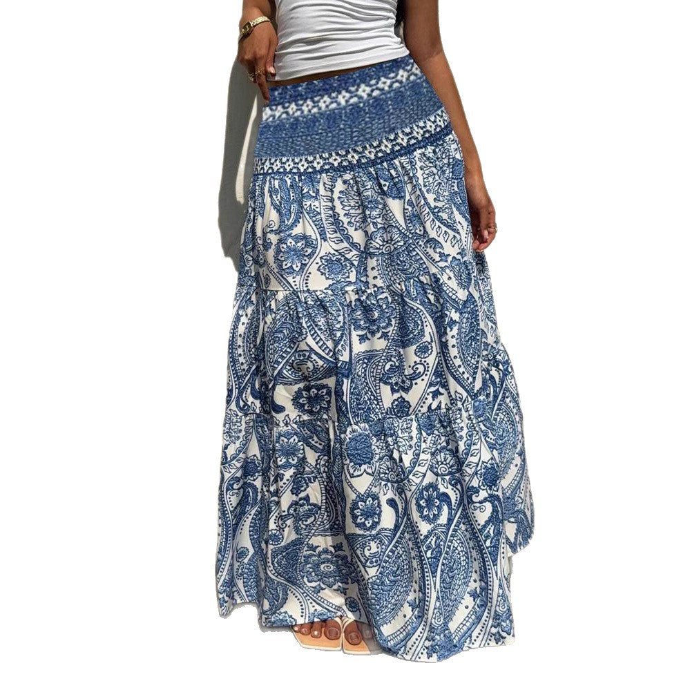 Falda larga Isabella Sol con estampado azul bohemio