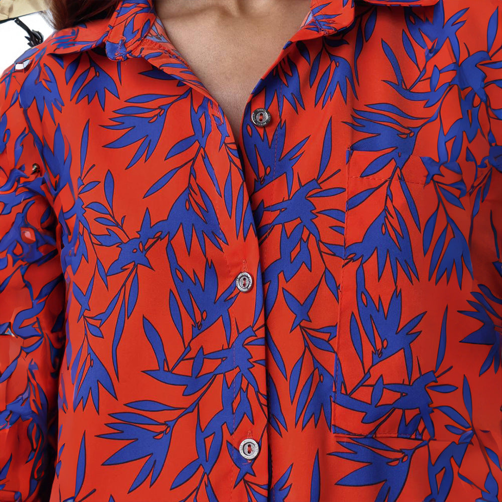 Conjunto de camisa estampada con la vibrante hoja de arce de Isabella Sol