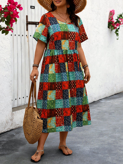 Vestido largo de verano Isabella Sol con vibrantes diseños de patchwork