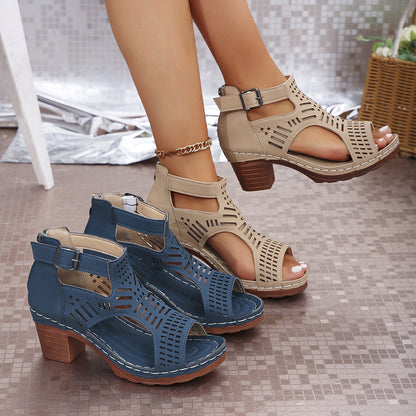 Chic Cutout Isabella Sol Chunky Heel Sandals