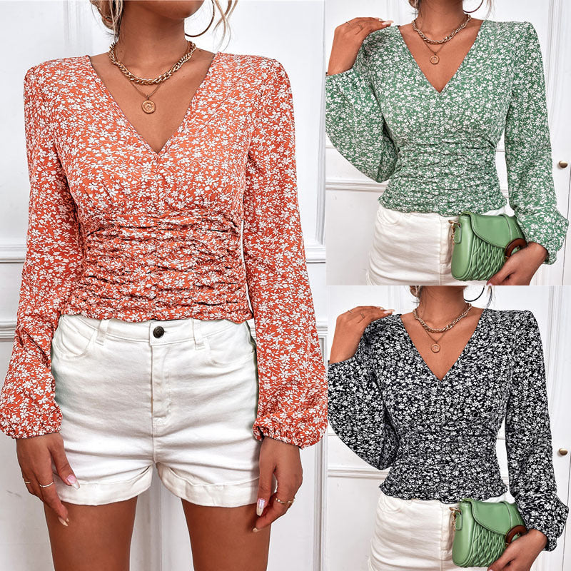 Chic Floral Long Sleeve V-Neck Top by Isabella Sol