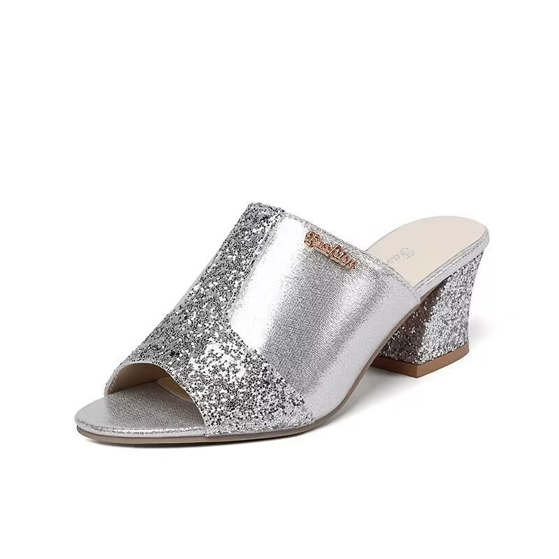 Sandalias Isabella Sol Plus con tacón grueso y brillo